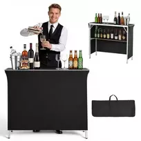 Koduva Nešiojamas sulankstomas baro stalas VEVOR, 110 x 39 x 89 cm, su nešiojimo krepšiu, lentyna ir nuimamu uždangalu