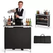 Koduva Sulankstomas nešiojamas baro stalas VEVOR, 98 x 39 x 87 cm, su nešiojimo krepšiu, laikymo lentyna ir nuimamu uždangalu