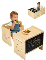 Koduva Montessori nujunkymo stalo ir kėdės rinkinys VEVOR, medinis, su lentele, reguliuojamo aukščio, 1-5 m., natūralaus medžio