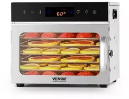 VEVOR Maisto džiovyklė H6-C001, 6 nerūdijančio plieno padėklai, 400 W, 10,3 l