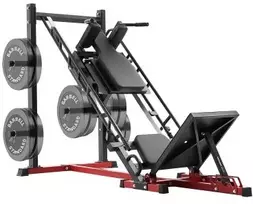 VEVOR Kojų preso ir hack squat treniruoklis HM1904, juoda / raudona, 215 x 147 x 123 cm
