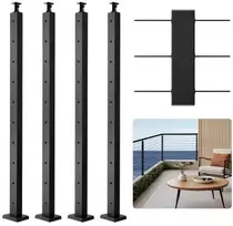 Koduva VEVOR kabelių turėklų stulpeliai, 4 vnt., 36x2x2 col., horizontalios skylės, juodi