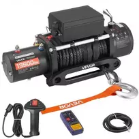 Koduva VEVOR elektrinė gervė 6100 kg, 12 V DC, su sintetiniu lynu 9,5 mm x 26 m, belaidis ir laidinis valdymas
