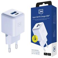 3MK Hyper GaN Charger 20W Wall Charger, 1xUSB-A, 1xUSB-C, PD, QC4+, White