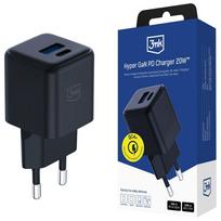 3MK Hyper GaN Charger 20W Wall Charger, 1xUSB-A, 1xUSB-C, PD, QC4+, Black