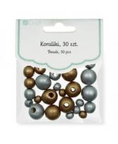 Karoliukai mediniai auksiniai-sidabriniai 30vnt