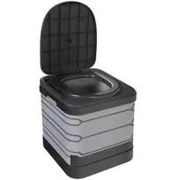 Sulankstomas kempingo tualetas, kelioninis tualetas iki 150 kg, su 12 koagulianto miltelių pakuočių, 12 atliekų maišų, 42 x 46 x 43,5 cm, pilkas