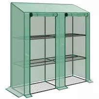 Mini šiltnamis, 3 pakopų, 6 vielos lentynos, 2 angos, plastikinis dangtis, žalias