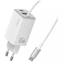 USAMS JC Series CC266 travel charger | 65W | GaN | USB-C, USB-A | white