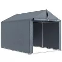 Garažo palapinė 2,2 x 1,6 m, atspari vandeniui, su rulonine durimi, šlaitiniu stogu, plieniniu rėmu, UV spinduliams atspari, tamsiai pilka.