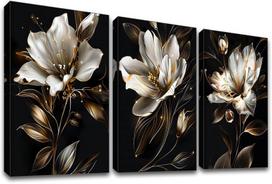 3 Dalių Paveikslų Ant Drobės Rinkinys Joydeco Juodai Auksinės Lelijos 3X40X60 Cm, 120x60 cm