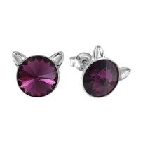 Vaikiški sidabriniai auskarai moterims DiamondSky „Katė (Amethyst)" su Swarovski kristalais