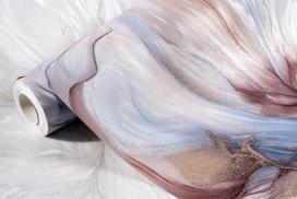 Viniliniai tapetai ant flizelino, abstraktinis gėlių raštas mėlyna/smėlio, 53 cm x 10 m
