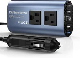 300W automobilio keitiklis, 12V į 110V, USB greitas krovimas, 4 USB, dual AC, QC3.0