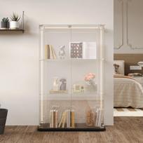 Juoda Stiklinė Vitrina su LED Apšvietimu ir Spyna – Moderni ir Stabili Vitrina svetainei (Iki 10 kg lentynai)