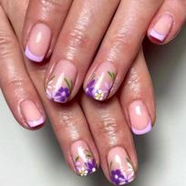 24 Pcs French Tip Press On Nail Short Square False Nail Colorful Flowers Acrylic Nail Glossy Full Cover Stick on Nail 1 brown