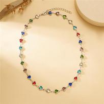 Exquisite Colorful Crystal Heart Choker Necklace For Women Charm Zircon Metal Chain Necklace Party Birthday Jewelry Gift
