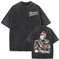 King of Pop Michael Jackson Bad World Tour T Shirts  Women Casual Loose Oversized T-shirts Hip Hop 90s Vintage Washed T-shirt S