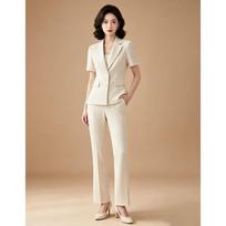 Women's Slim-Fit Short Sleeve Blazer & Flare Pants Set 2XL safyro mėlyna spalva