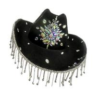 High Density Polyester Felts Cowboy Hats Geometric Rhinestones Design Costume Hat for Comfortable Wear and Sun Protection S5 black