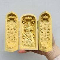 Solid wood carving Foldable Buddha sculptures and figurines Home Room Office Wealth Luck Feng Shui Decor Small decorative items beige
