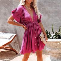 Ladies Loose Beach Cover Up Robe Vacation Sun Shirt Cover Up One Size pink
