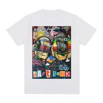 Daft Punk Vintažiniai marškinėliai Prancūziški elektroniniai medvilniniai vyriški marškinėliai Nauji TEE TSHIRT moteriški viršutiniai drabužiai Unisex XXXL balta