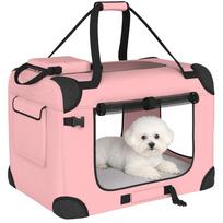 Sulankstomas šunų transportavimo dėklas 60x41,5x41 cm su tinklelio langeliais, minkšta pagalvėle ir 2 rankenomis mini šunims ir katėms, rožinis 60 x 41.5 x 41 cm rožinė
