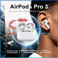 Ultimate Sound Experience AirPods Pro 3 Bluetooth Earbuds Built-in Noise Cancellation System IPX4 Daily Sweat Resistant Comfort Fit Wireless Earphones balta