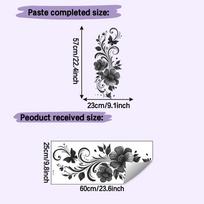 Self-adhesive Romantic Black Flowers Wall Stickers for Glass Window Bathroom Sink Vanity Decor 25x60cm įvairiaspalvis
