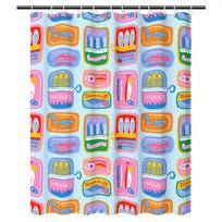 Sardine Can Print Shower Curtain – Retro Portuguese Labels, Pastel Pink/Blue/Green/Yellow, 12 Hooks, Kitchen-Bath Decor W90H165(CM)-1 Pcs