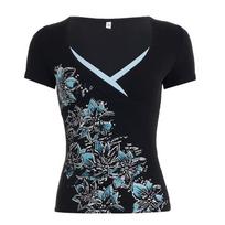 Printed V-neck slim-fit T-shirt, knit color-block base shirt, new top L mėlyna