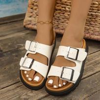 Fashion Ladies Shoes 2025 Brand Open Toe Women's Slippers Fashion Belt Buckle Casual Plus Size New Best Seller Comfortable Flat Slippers 35 balta