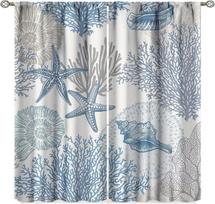 Nautical Coastal Window Curtains Beach Beach Sea Starfish Seashell Curtain for Living Room   Bedroom 2 Panels Set   42W x 45L inch 100*130 HOOK 1pcs