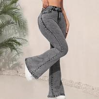 2026 New Women's Charcoal Grey Flare Jeans, Slim Fit High Waist Bootcut Pants with Functional Design for Casual Wear S pilka