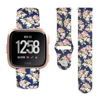 For Fitbit Versa 2 / Lite 22mm Reverse Buckle Printed Silicone Watch Band(Pink Rose) For Fitbit Versa 2 / Lite rožinė