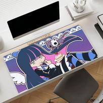 Gaming Mouse Pad Large Desk Mat Stitched Edges Neon Pink Purple Angel Anime Girls Print Keyboard Pad for Gamer Home Office (as the picture,300x800x2mm)