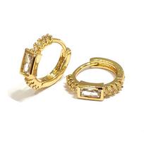 Versatile Geometric Zircon Hoop Earrings with Non-Removable Backs for Women. Copper Zircon auksas