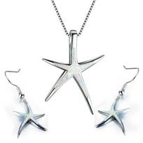 Cute Sea Animal Starfish Necklace Earrings Jewelry Sets Imitation Blue Opal Stud Earrings For Women Wedding Band Gifts
