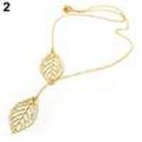 Women's Simple 2 Leaf Choker Collar Statement Pendant Necklace Jewelry