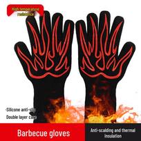 500°F Karščiui atsparios aramidės pirštinės: Atsparus liepsnai, apsaugantis nuo nudegimo, sertifikuotas pagal EN407 kepimui ir BBQ XL Red Wavy Flames red