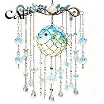 Sea Animal Wind Chime Ocean-Themed Decoration, Hanging Sun Catcher with Faux Crystal Drops, Balcony Decor Stained Glass Acrylic Ornament for H