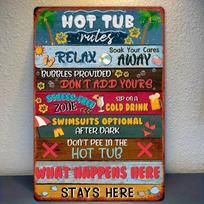 Funny Hot Tub Rules Metal Sign 8x12 Retro Tin Wall Art Tropical Beach Party Decor for Home Bar Cafe
