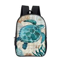Sea Turtle Pattern Backpack With Headphone Jack For Boy And Girls Best Gifts 2D Flat Cartoon SchoolBag For Children