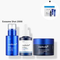 MEDICUBE Zero One Day 3 žingsnių naktinis porų priežiūros rinkinys Exosome Shot 2000 / 7500 + One Day serumas + One Day kremas + Porų bandymų rinkinys Exosome Shot 2000 blue