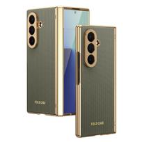For Samsung Galaxy Z Fold 7 6 5 4 3 Case Luxury Leather Skin Plating Protective Back Cover Case for Samsung Z Fold7 Phone Shell Galaxy Z Fold3 5G žalia