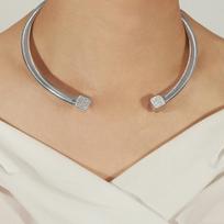 European Double-Headed Rhinestone C-Shaped Choker, Titanium Steel with 18K Gold Plating
