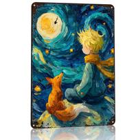 Mažasis princas ir lapė Personalizuotas D tekstūros metalinis plakatas Sienos menas Skardos ženklas Kambario dekoravimui Juokingi ženklai Namas Namai 20x30cm（7.8x11.8inch） blue