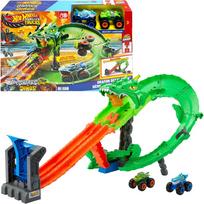 Mattel Hot Wheels Monster Trucks Sharks vs. Dinos Dragon Destruction Playset & 2 Toy Trucks