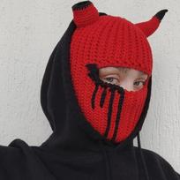 1pcs Halloween Horned Balaclava Knitted Mask Plush Polyester Warm Costume Hat for Winter Party Cosplay Props Photo Cap